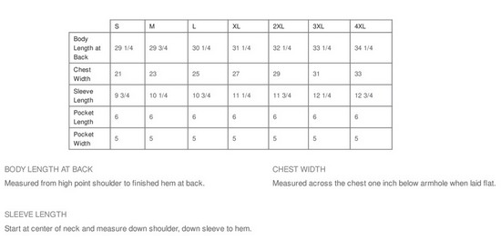 Men's Carhartt Short Sleeve Pocket T-Shirt size chart image 2